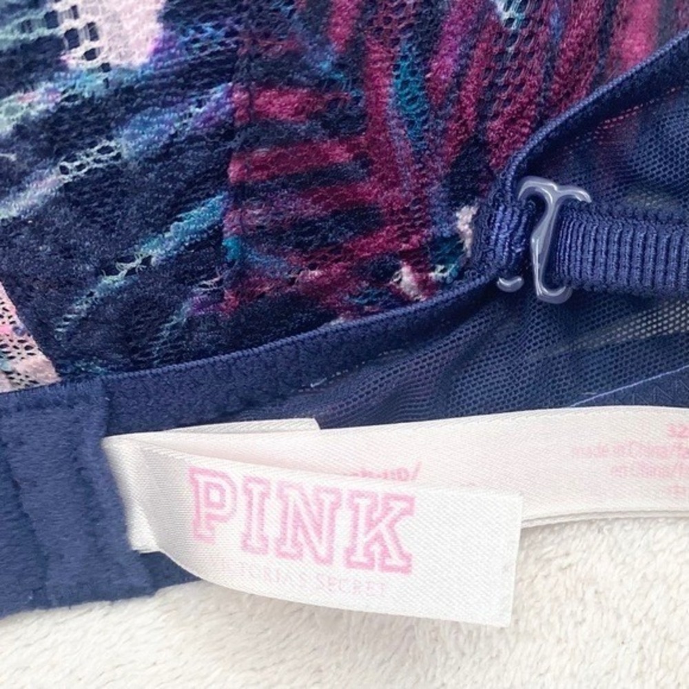 PINK Victoria's Secret Lace Date Push-Up Bra 32B Blue Pink Floral - Picture 4 of 8